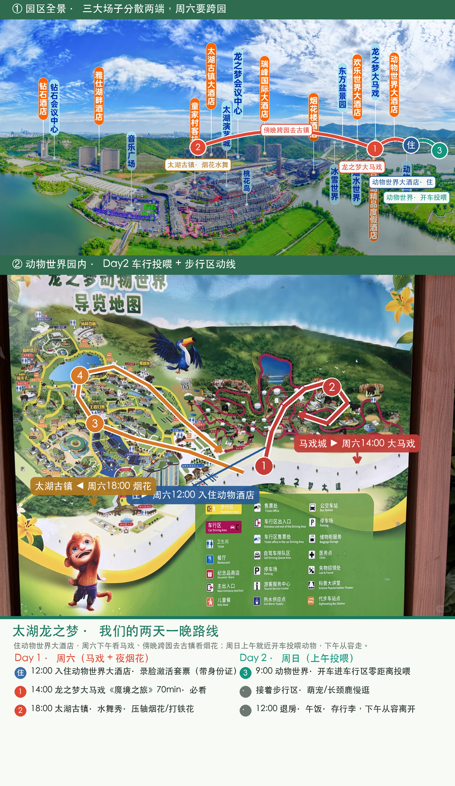 龙之梦真实园区地图（全景+动物世界园内+两天一晚动线）